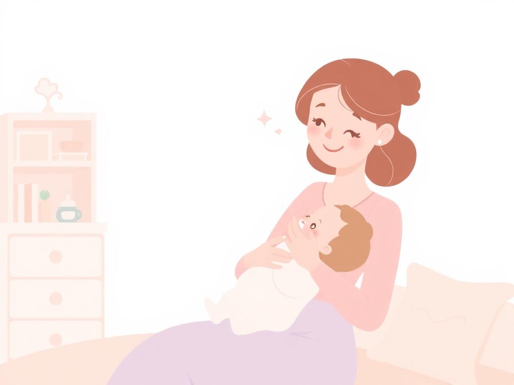 Illustration of a parent feeding and burping a baby